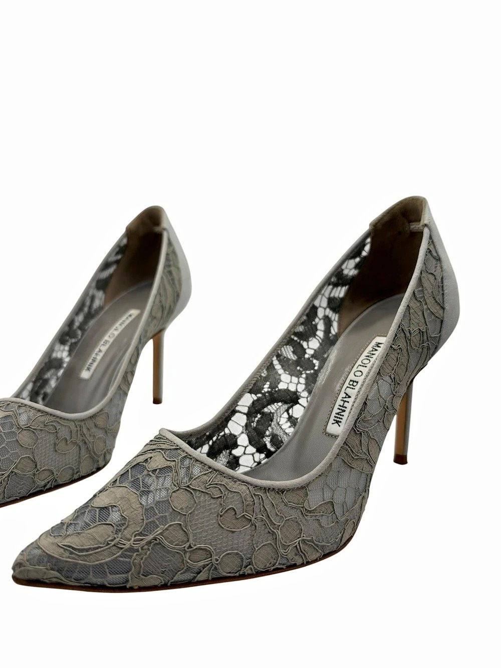 Manolo Blahnik BBLA Bridal Married in Manolos Lace Pointed Toe Pumps 35.5